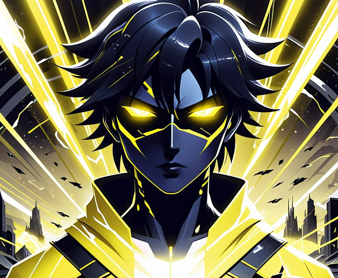 Anime sci fi boy in neon lit futuristic facility