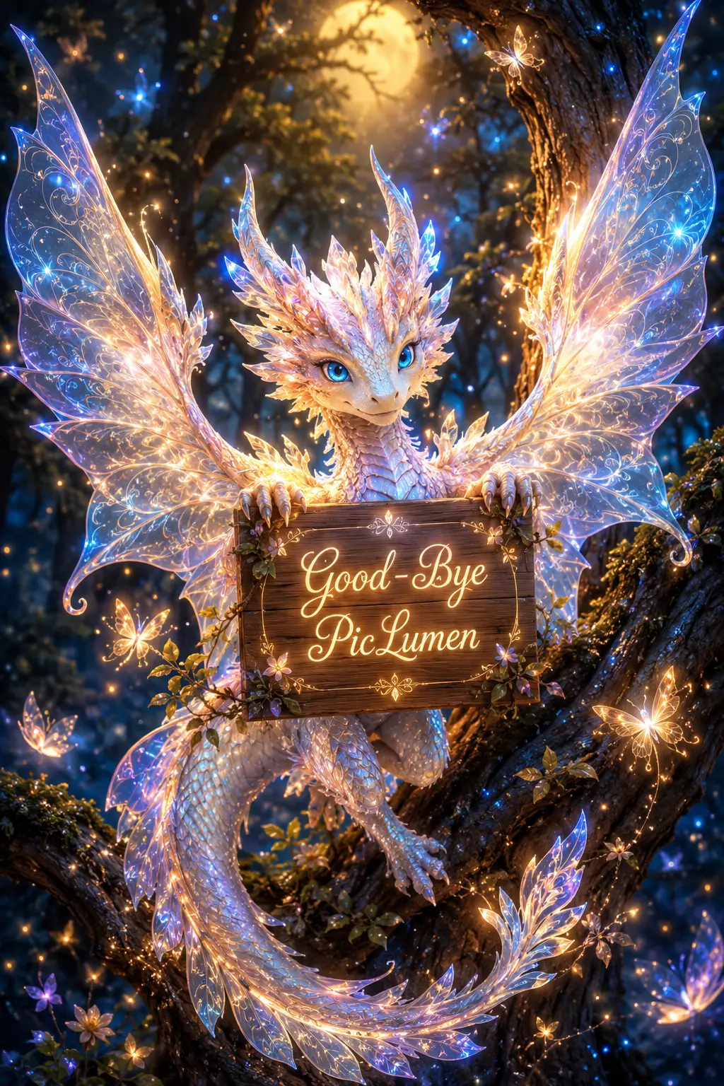 Glowing Fairy Dragon In An Enchanted Night Forest