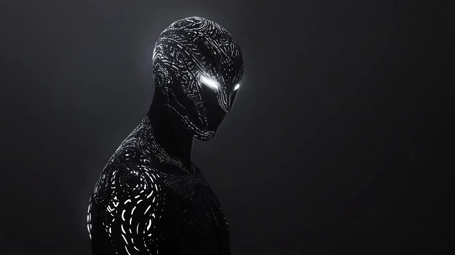 Glowing creature silhouette emerging from a near black void