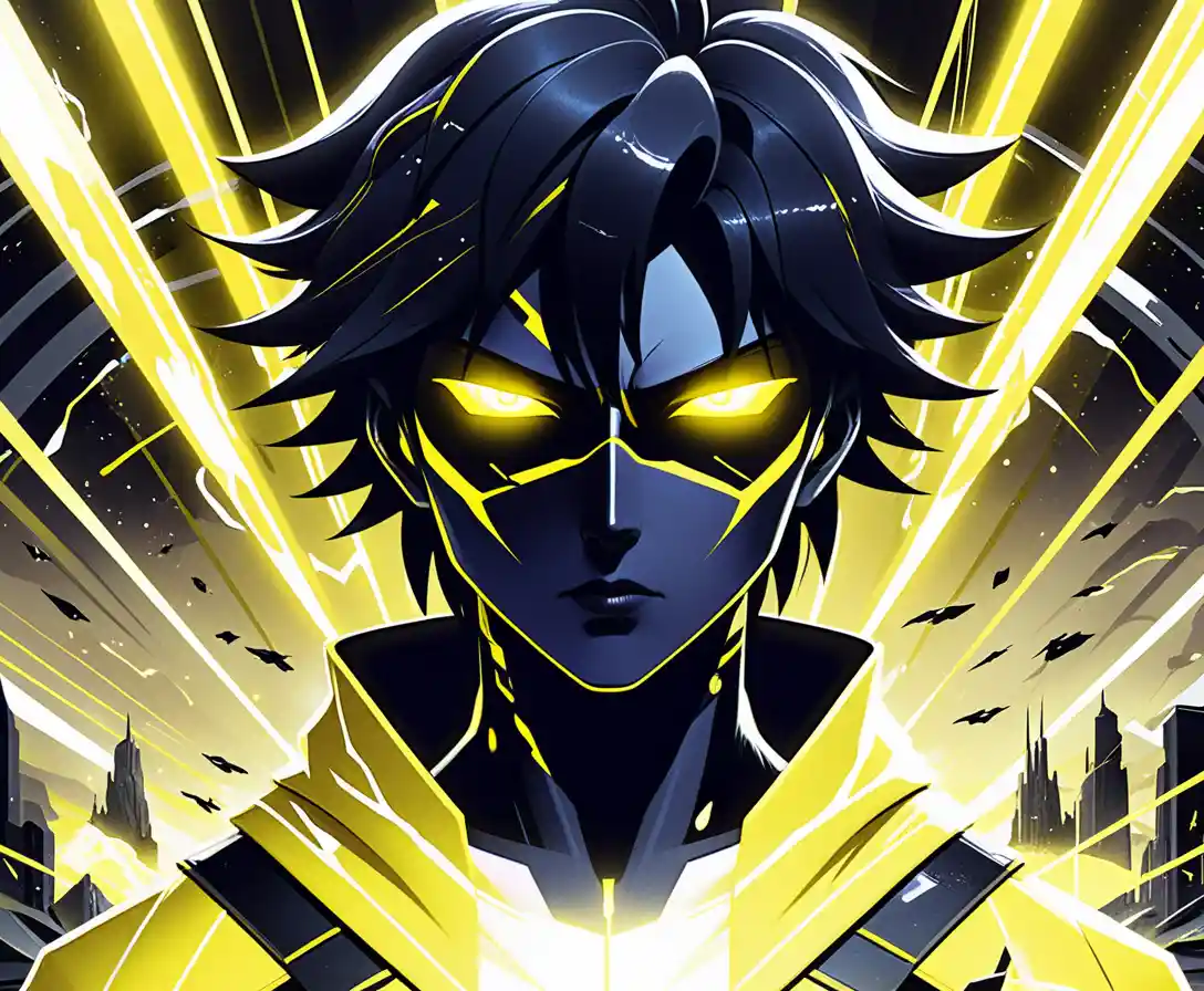 Anime sci fi boy in neon lit futuristic facility
