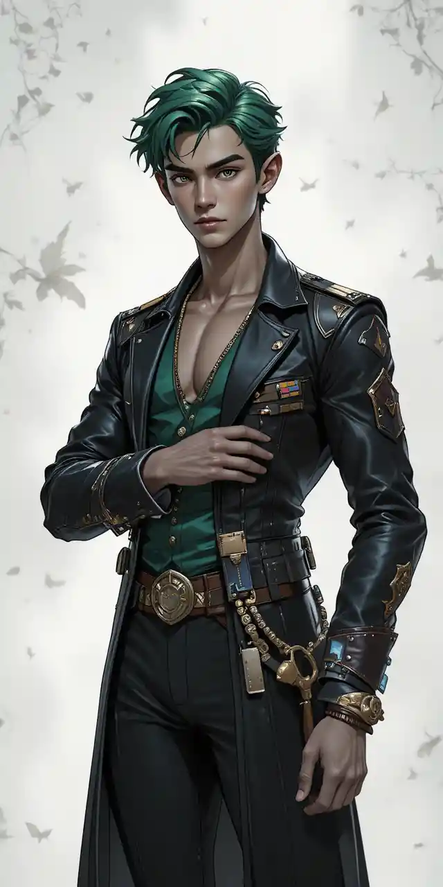 Agile catlike demi god man in dark fantasy outfit