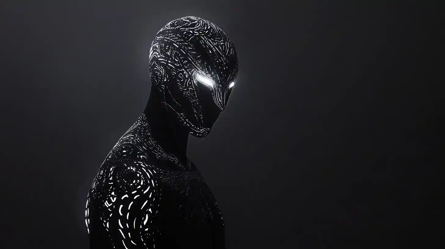 Glowing creature silhouette emerging from a near black void