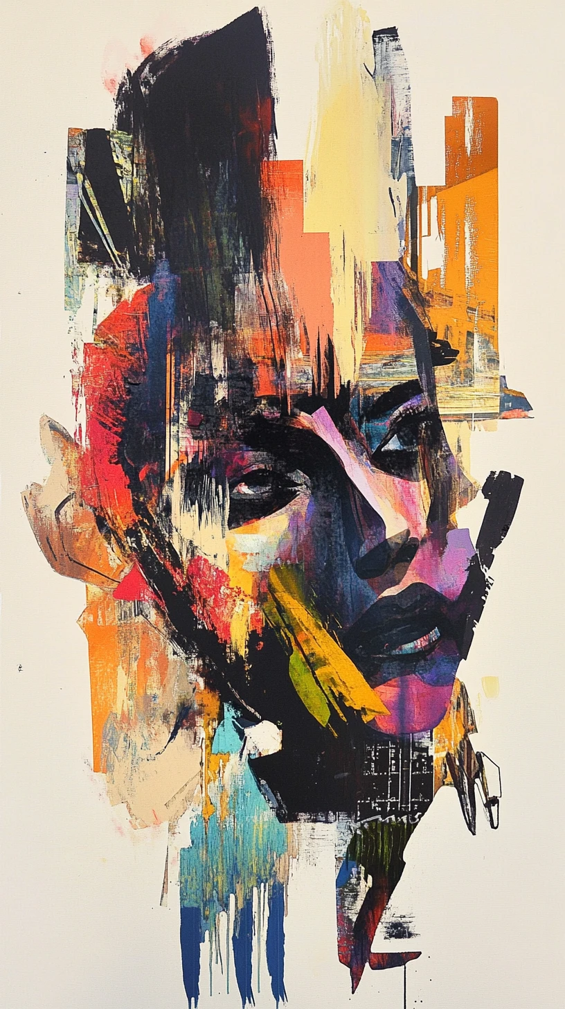 Abstract painting with asymmetrical shapes and expressive brushstrokes