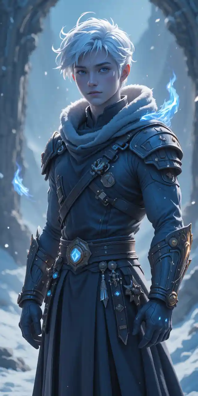 Ice phoenix forge mage with glowing runes and tools