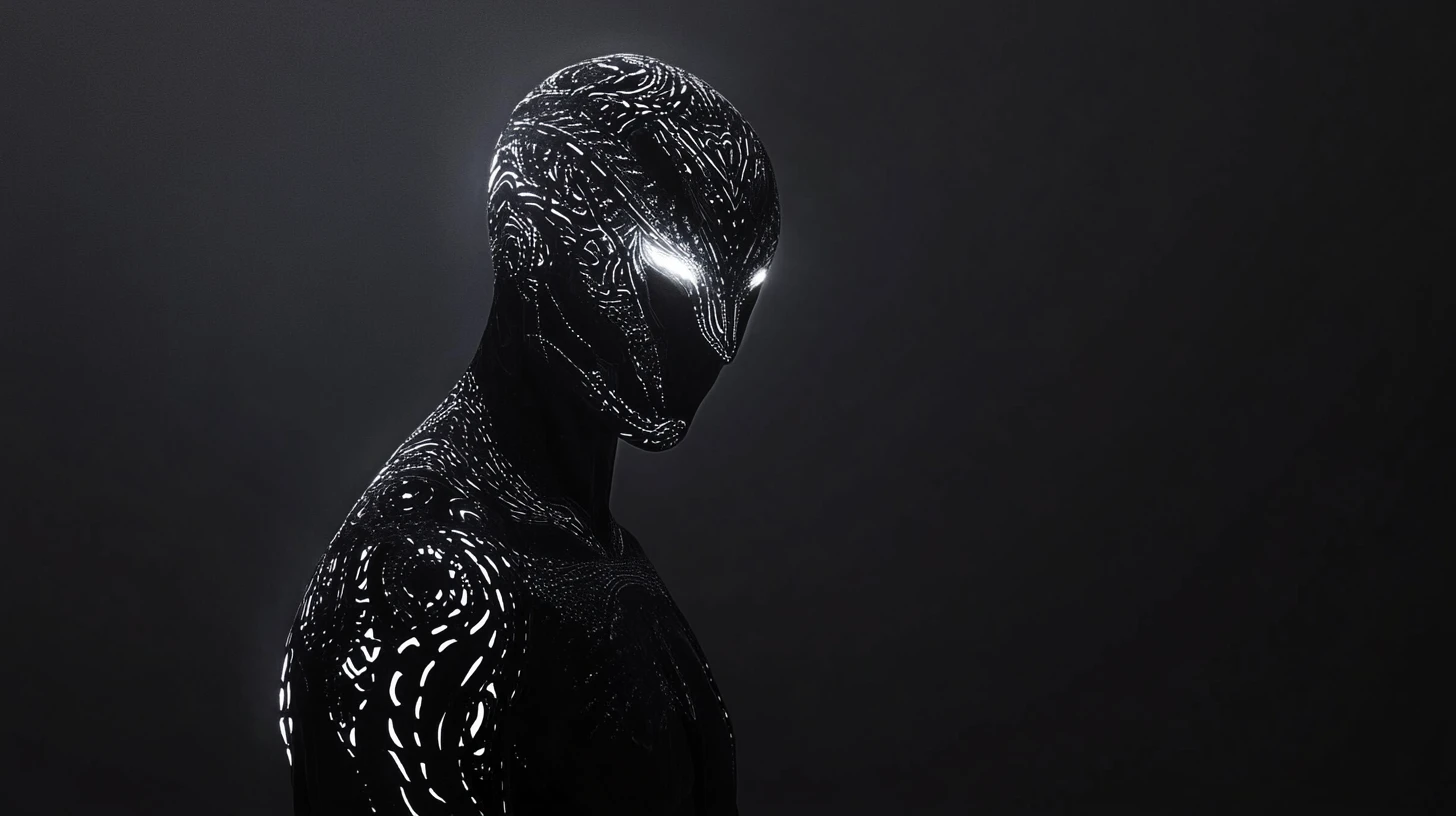 Glowing creature silhouette emerging from a near black void
