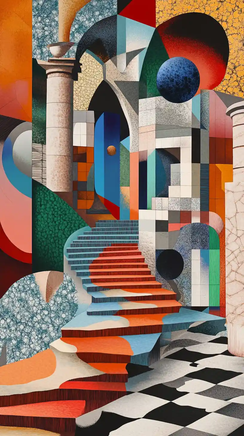 Surreal geometric dreamscape of fractured abstract forms