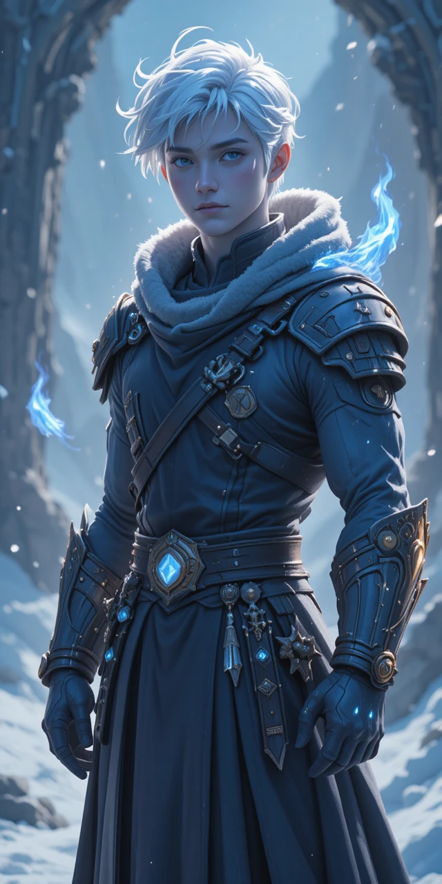 Ice phoenix forge mage with glowing runes and tools