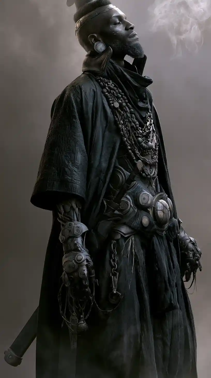 Futuristic sci fi hero standing in a digital age