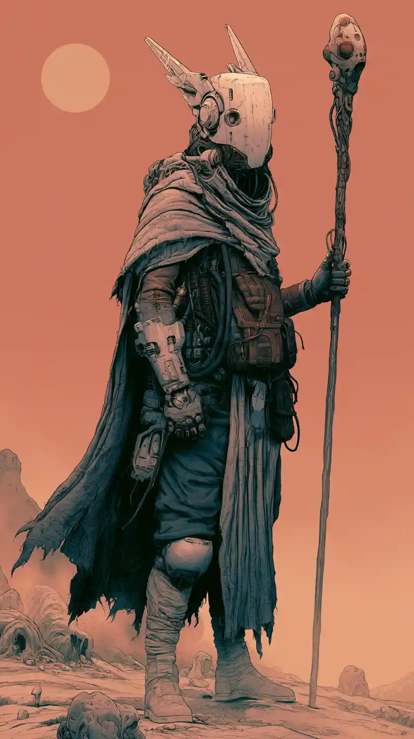 Futuristic hero standing strong in a distant sci fi age
