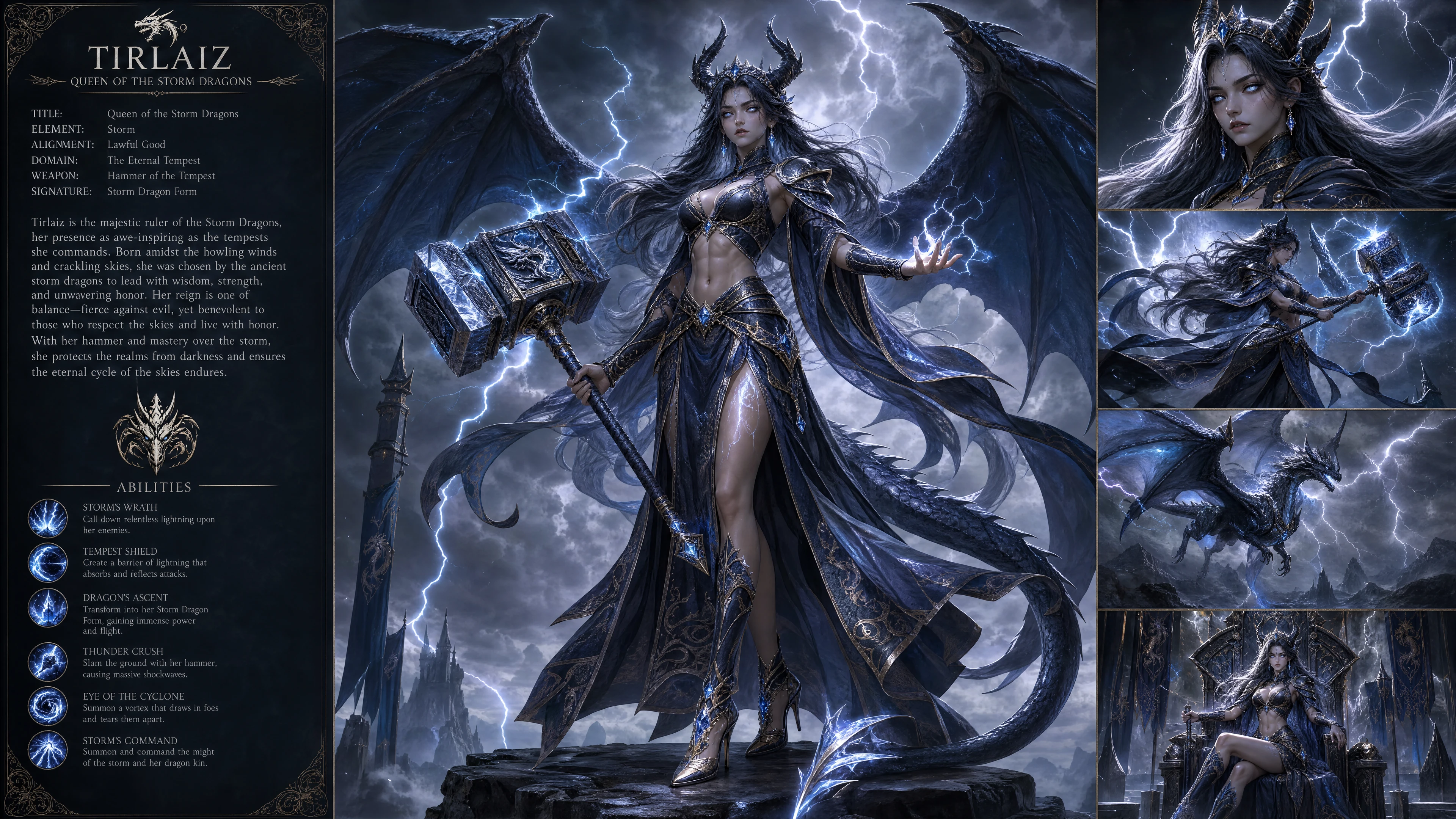 Regina drago della tempesta con martello e ali