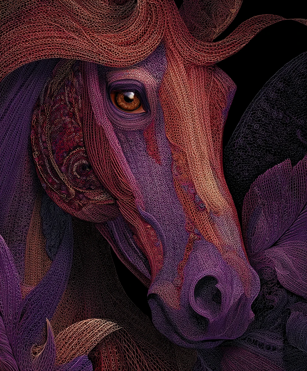 Surreal wild horses in a dark melancholic dreamscape