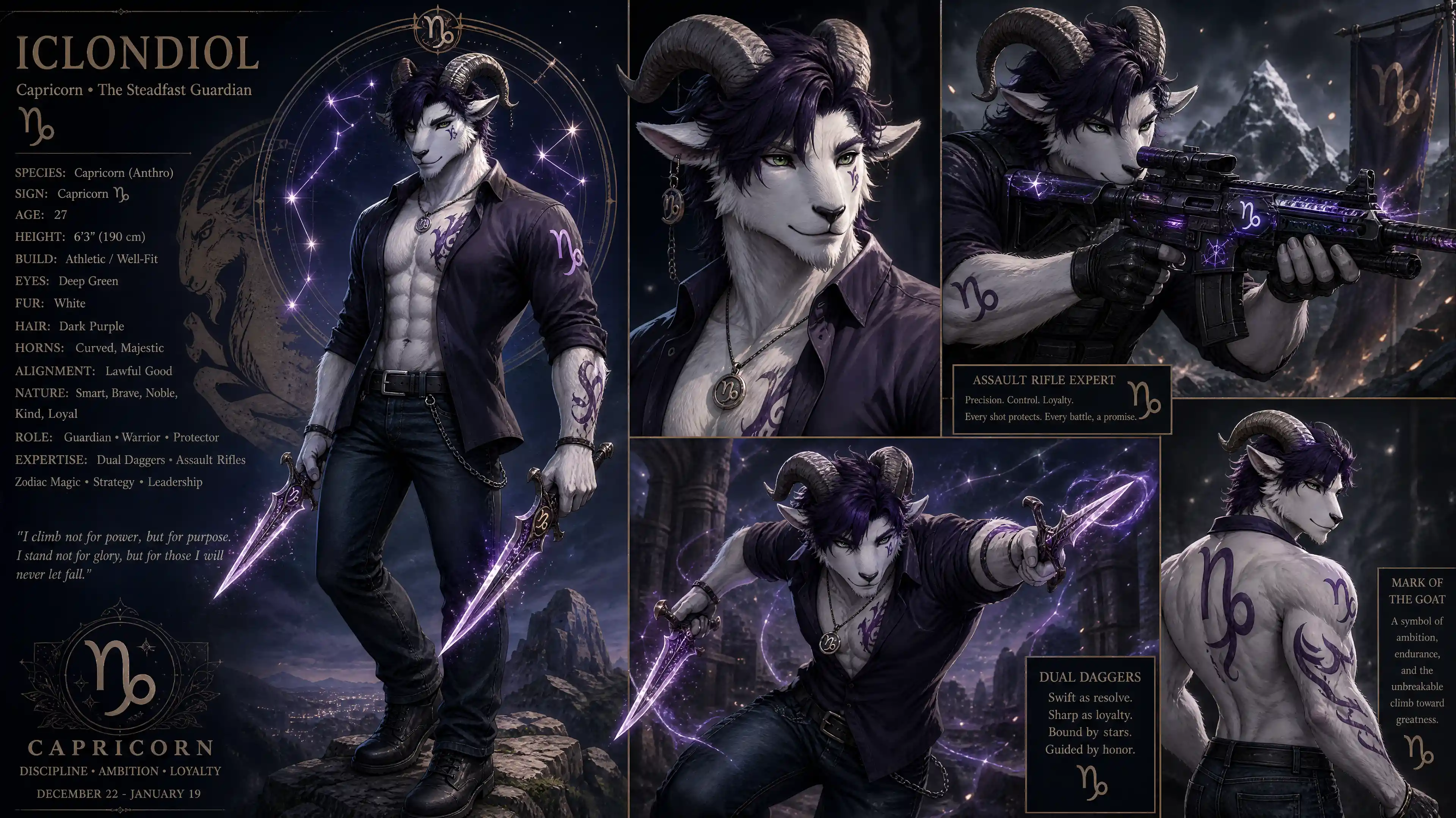 Anthro Capricorn warrior with daggers and assault rifle
