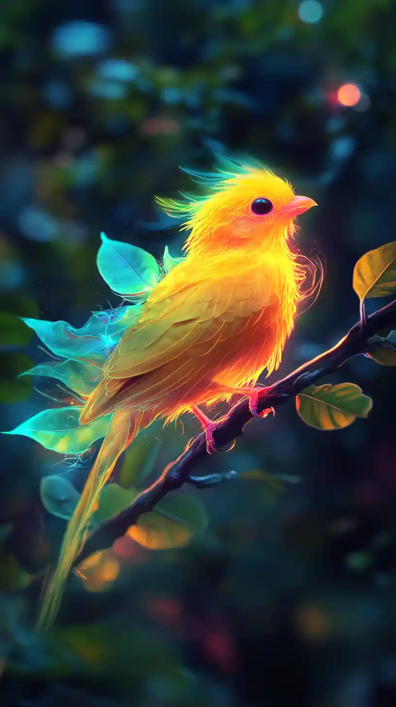 Glowing Fantasy Bird Perched On A Magical Tree Branch