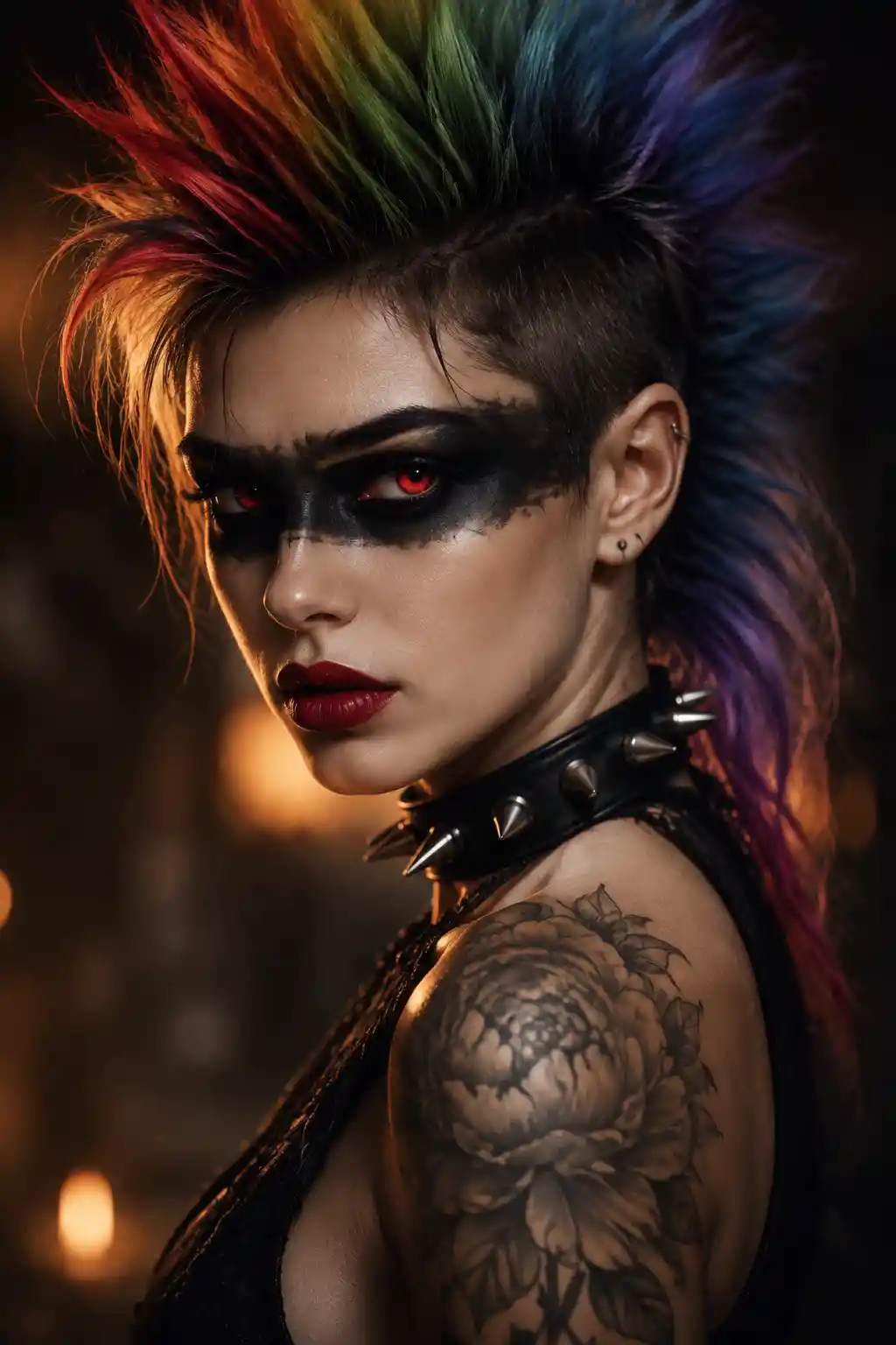 Dark fantasy close up of woman with red eyes