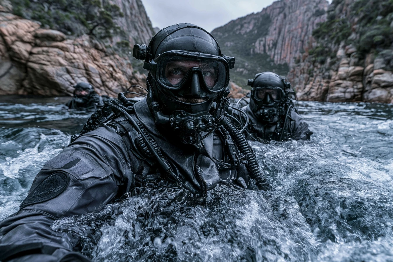 Military divers training in rough Tasman Sea waters