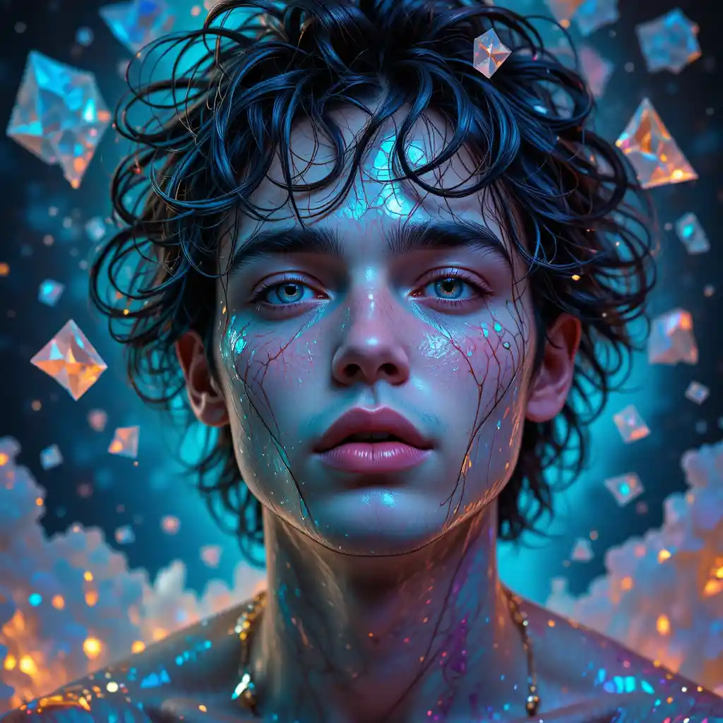 Surreal close up portrait of a man in impossible geometry