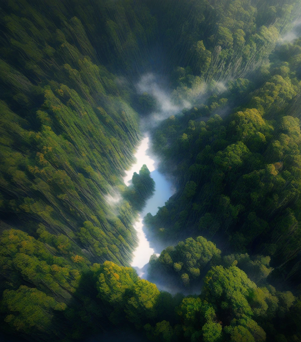 Aerial view of ancient forest forming a giant eye