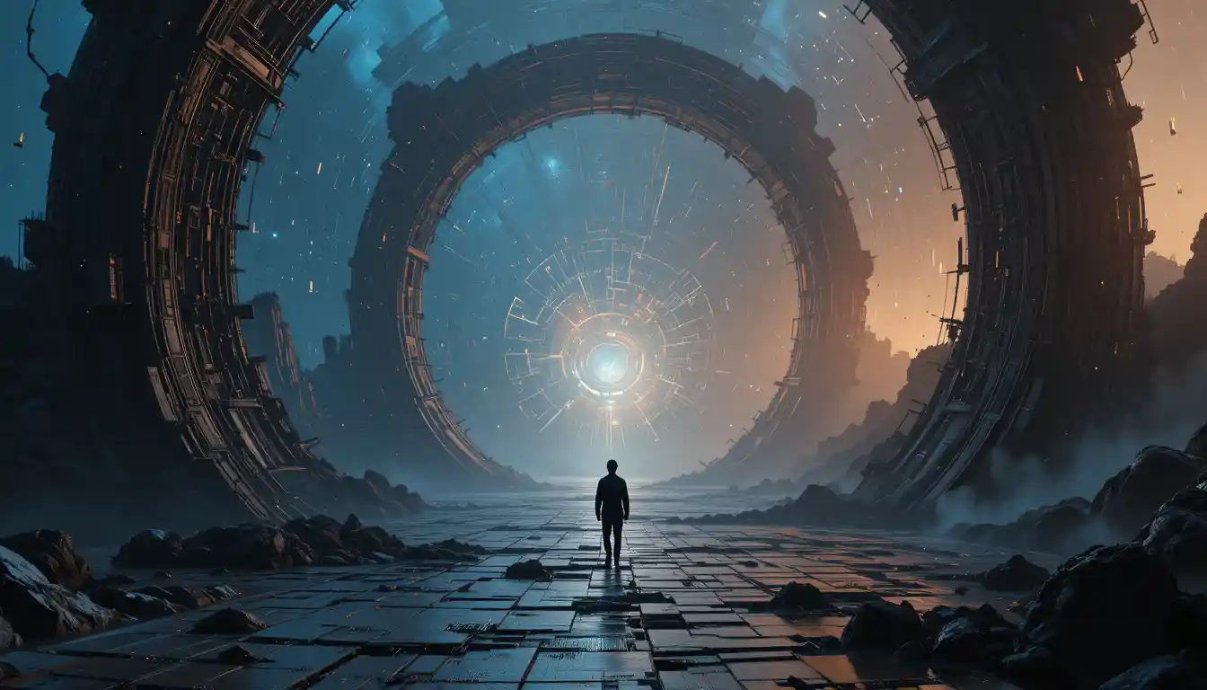 Futuristic progressive rock album cover about humans and ai