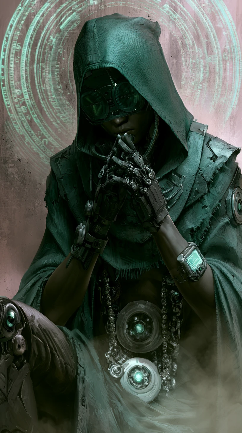 Lone futuristic hero standing strong in a sci fi world