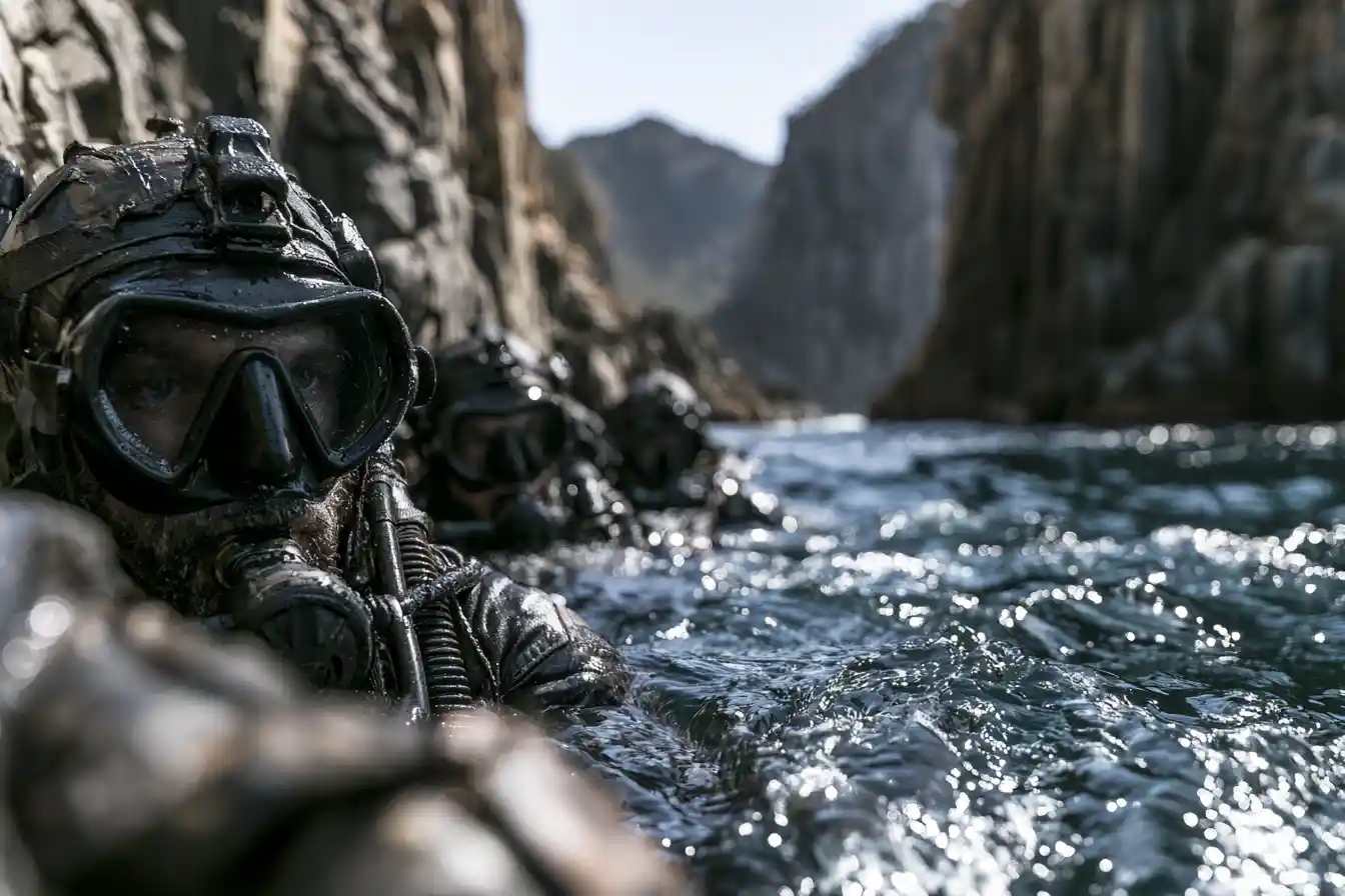 Sub militari si addestrano nelle acque agitate del Mar di Tasmania vicino alle scogliere
