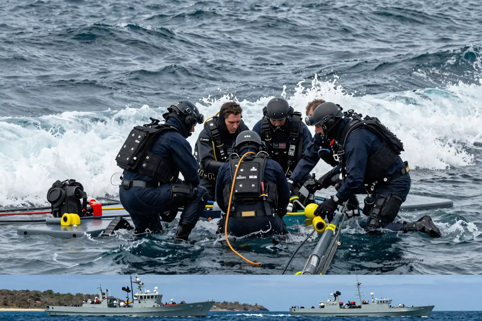 Navy divers train amid rough Tasmanian Sea waves
