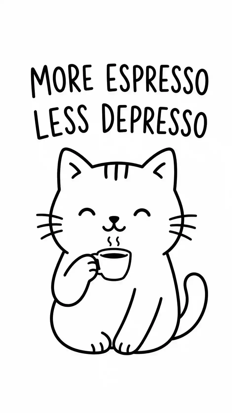 Minimalist doodle cat with espresso and fun quote