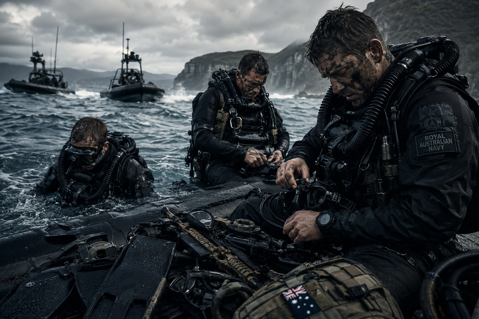 Navy divers train urgently in rough Tasmanian Sea waters