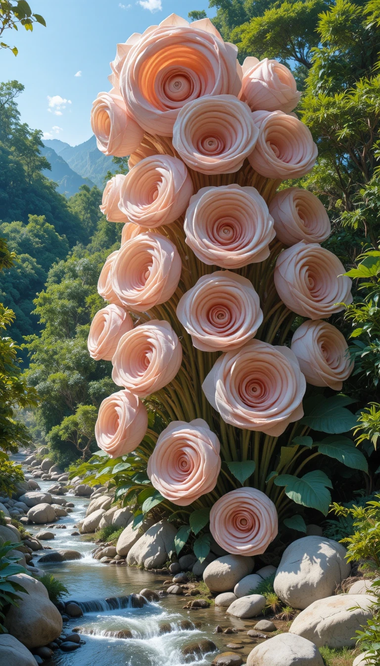 Massive Spiral Flowers Beside A Clear Mountain Stream