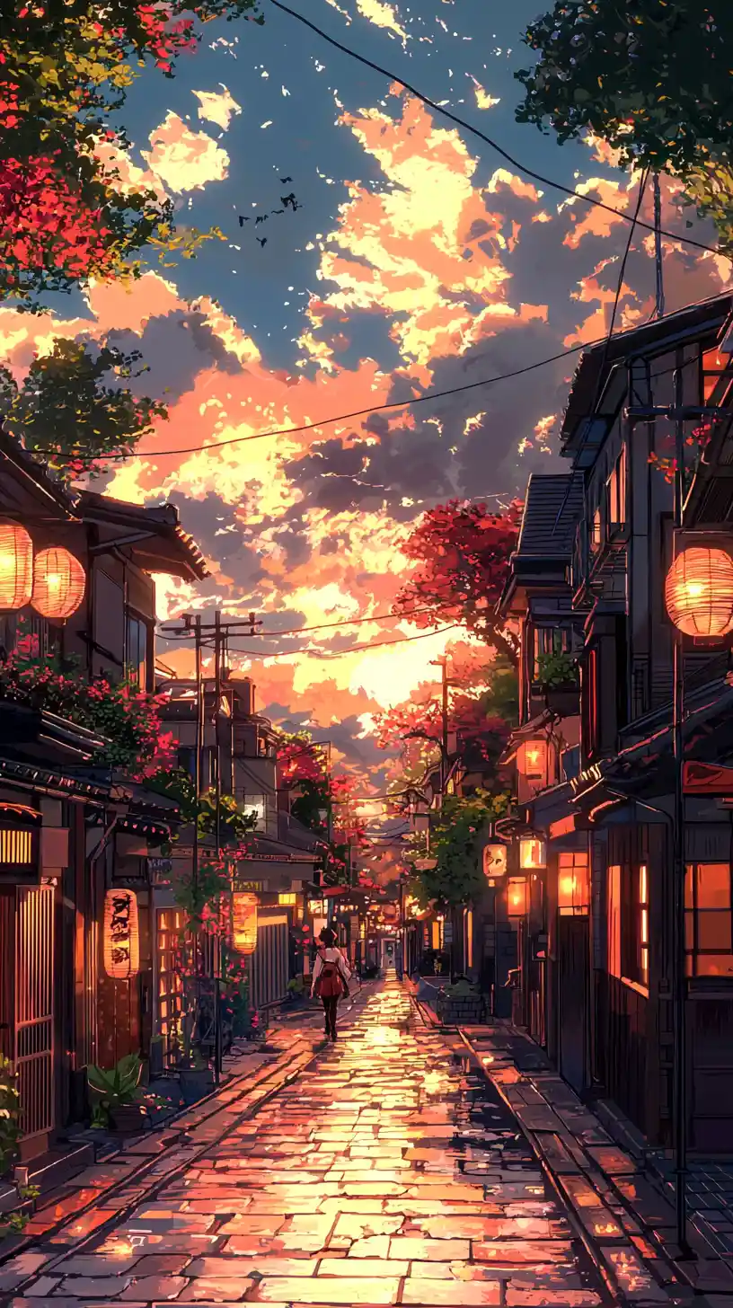 Anime girl portrait under a dramatic sunset sky
