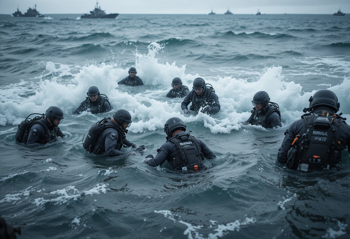 Navy tactical divers train in rough Tasmanian Sea waters