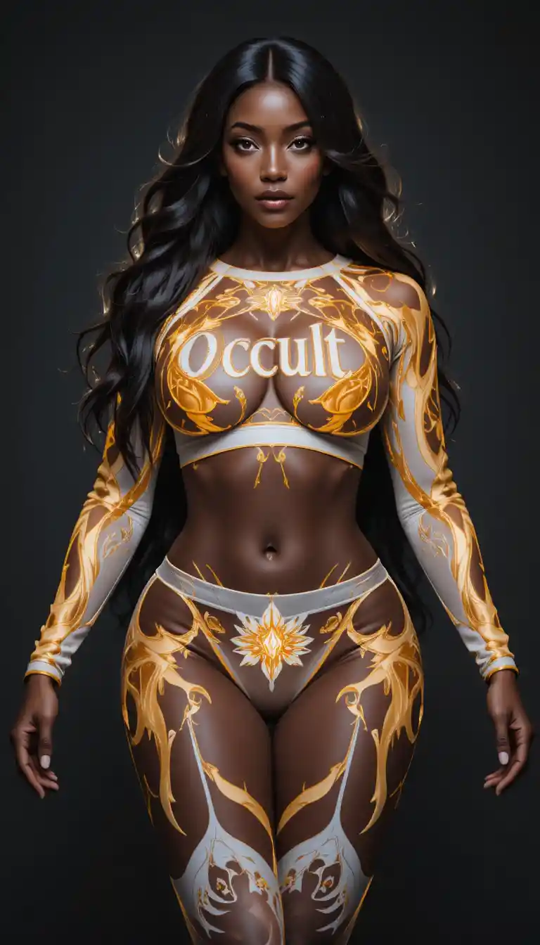 Black woman in neon white and gold flame sports outfit