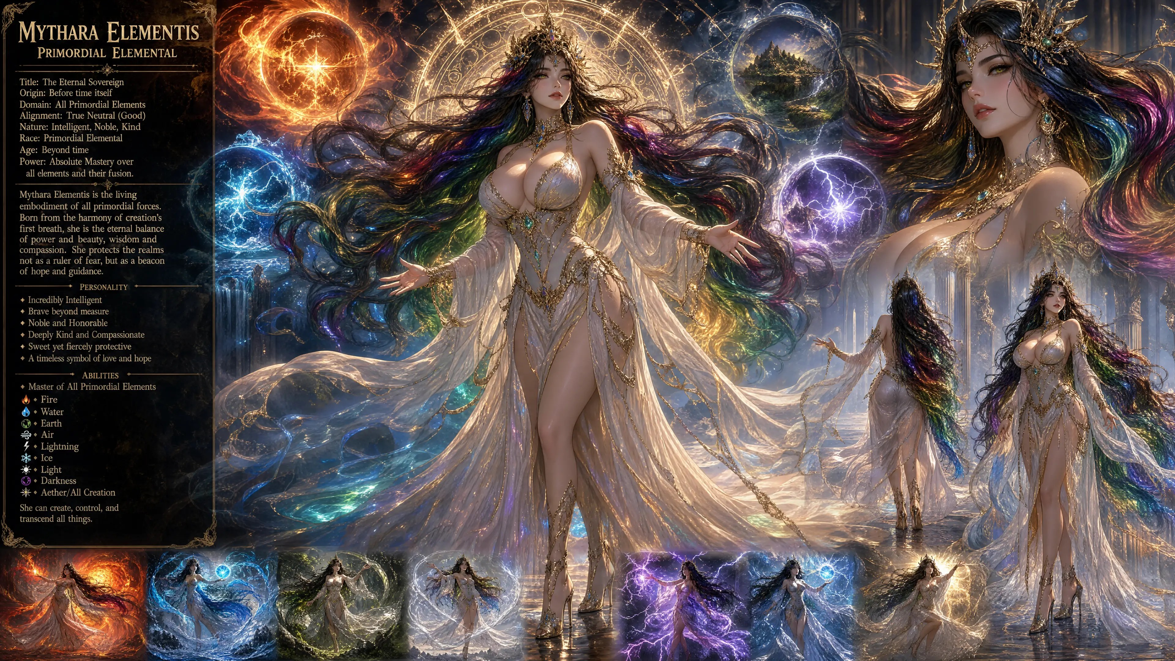 擁有暗色彩虹髮的尊貴原初元素女性