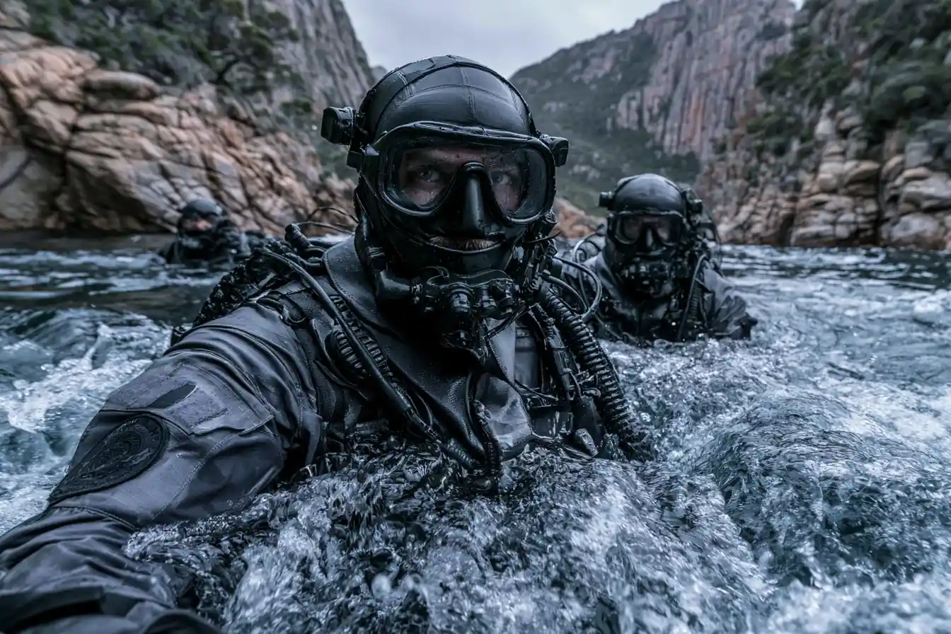 Military divers training in rough Tasman Sea waters