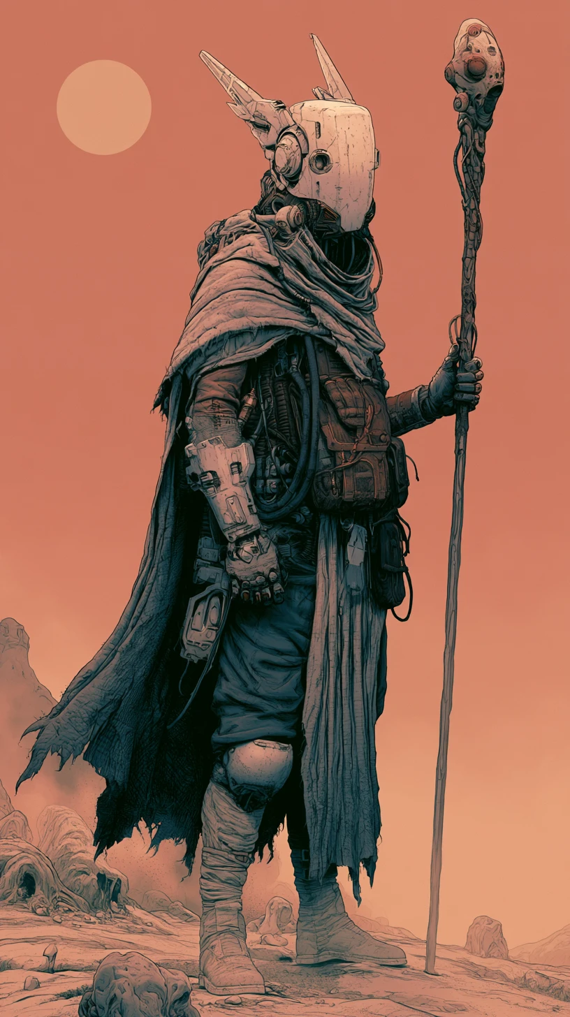 Futuristic hero standing strong in a distant sci fi age