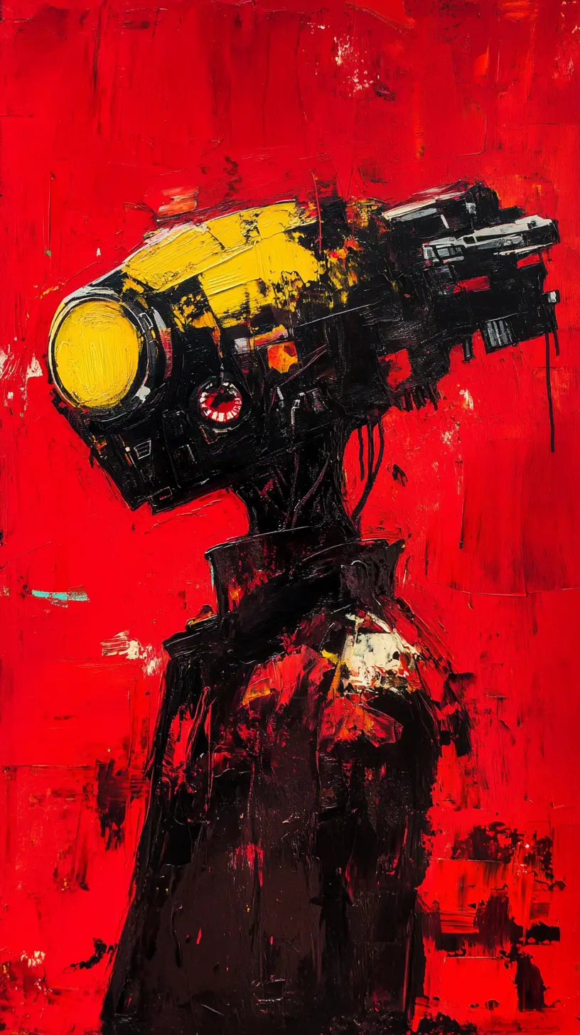 Lone futuristic hero standing defiant in a sci fi city