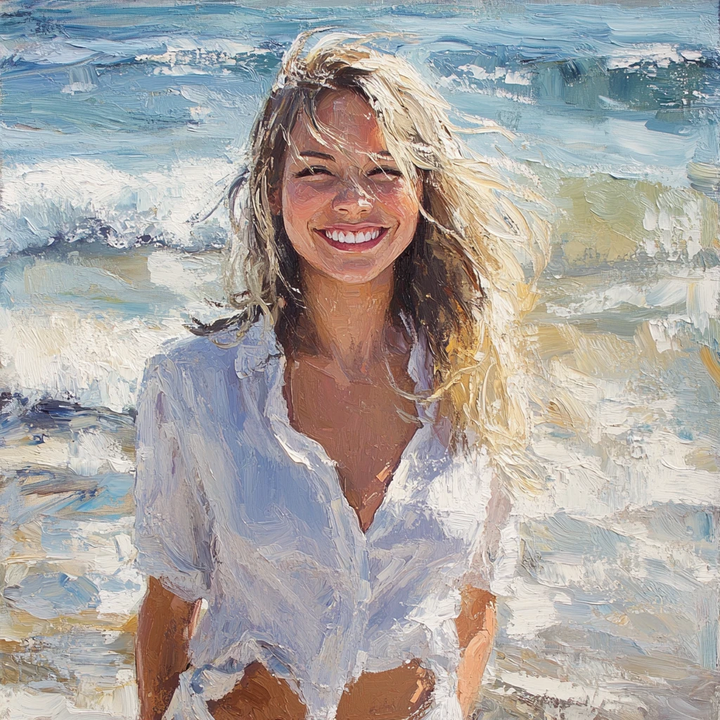 Woman walking in shallow seaside water on a sunny day