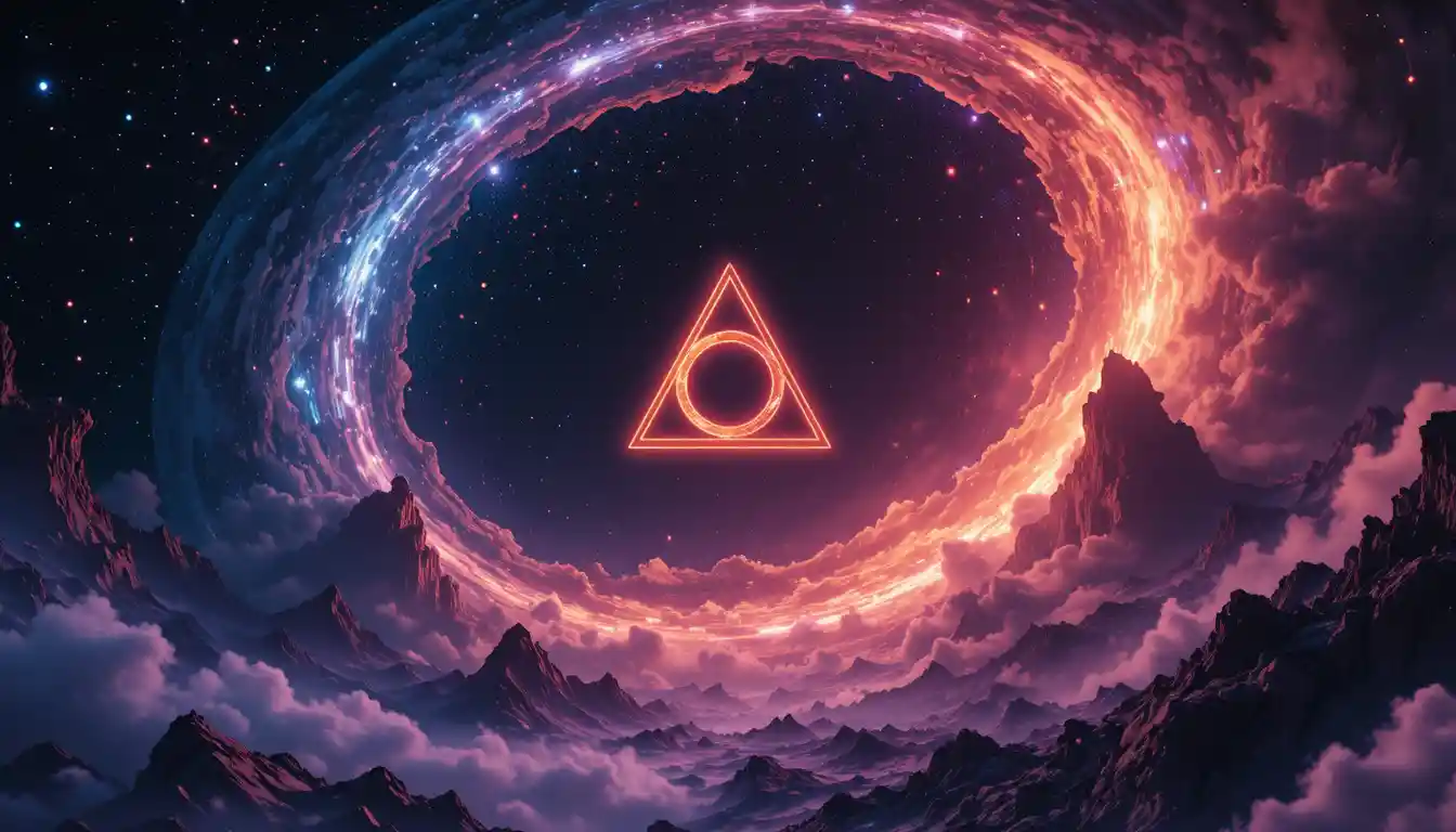 Cinematic sci fi symbol glowing in deep outer space