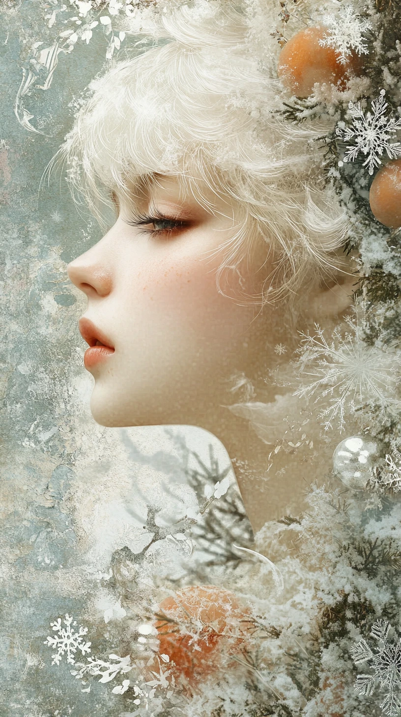 White haired woman on parchment paper in surreal poster art