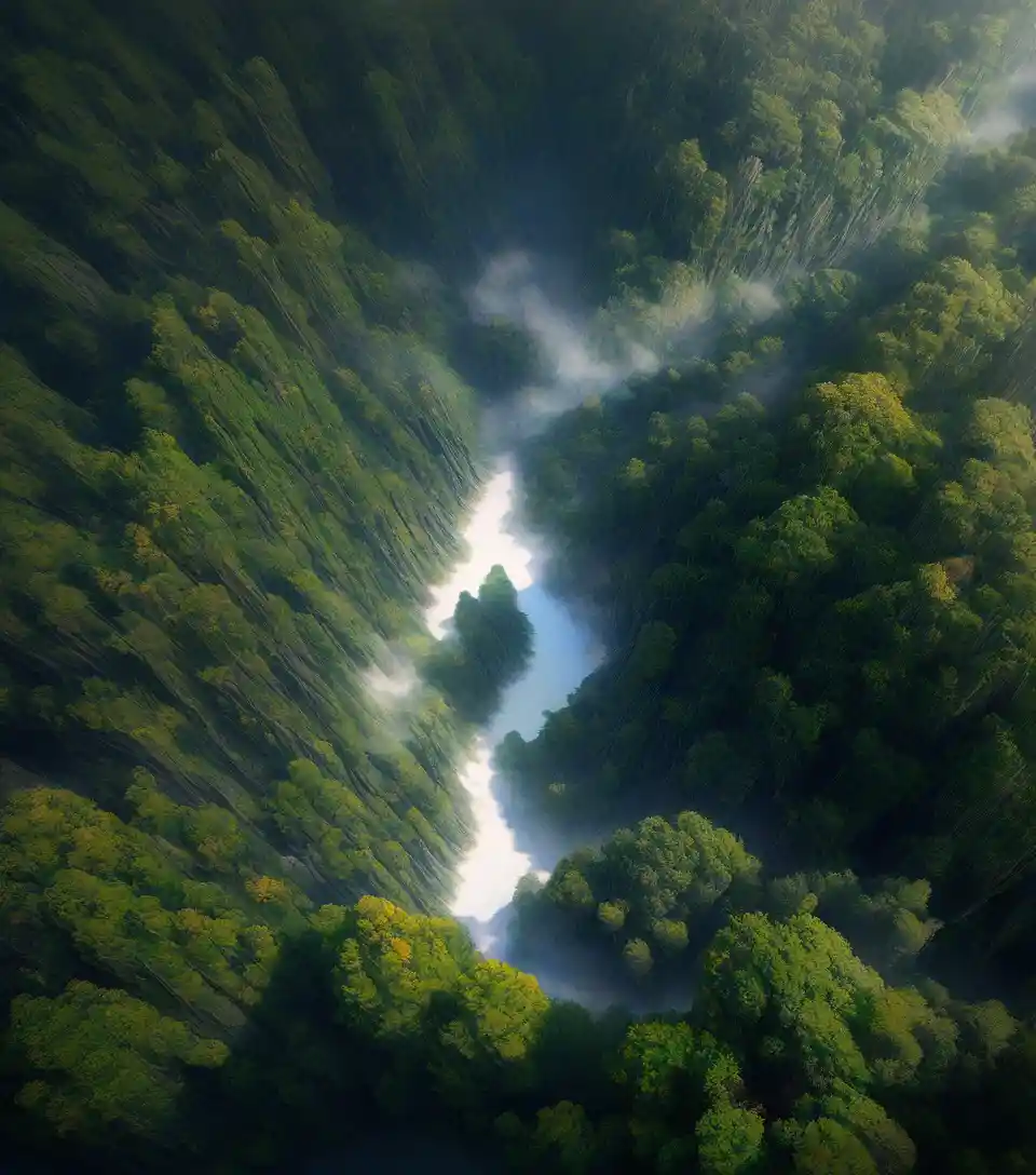 Aerial view of ancient forest forming a giant eye