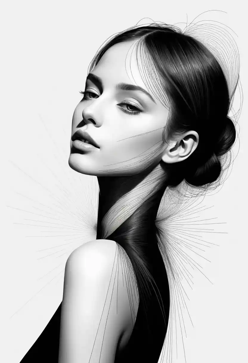 Minimalist line portrait of a woman on white background