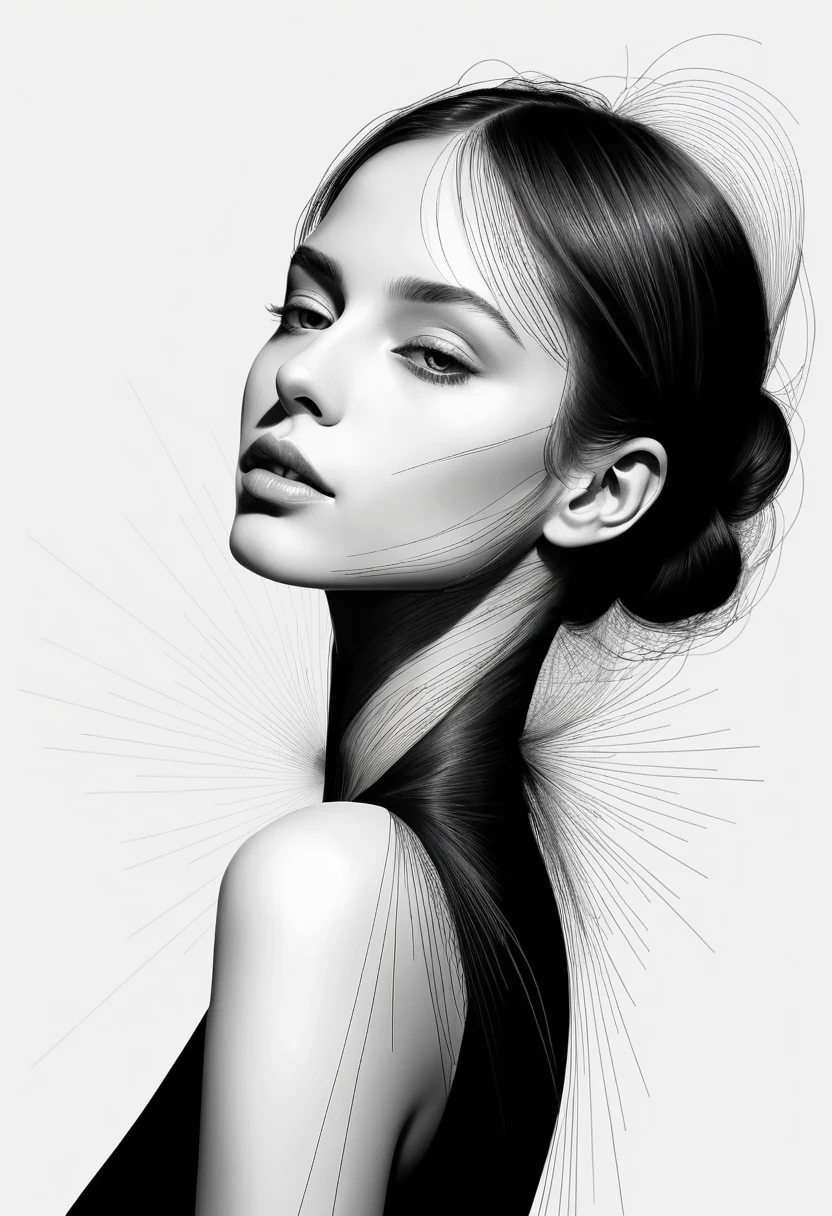 Minimalist line portrait of a woman on white background