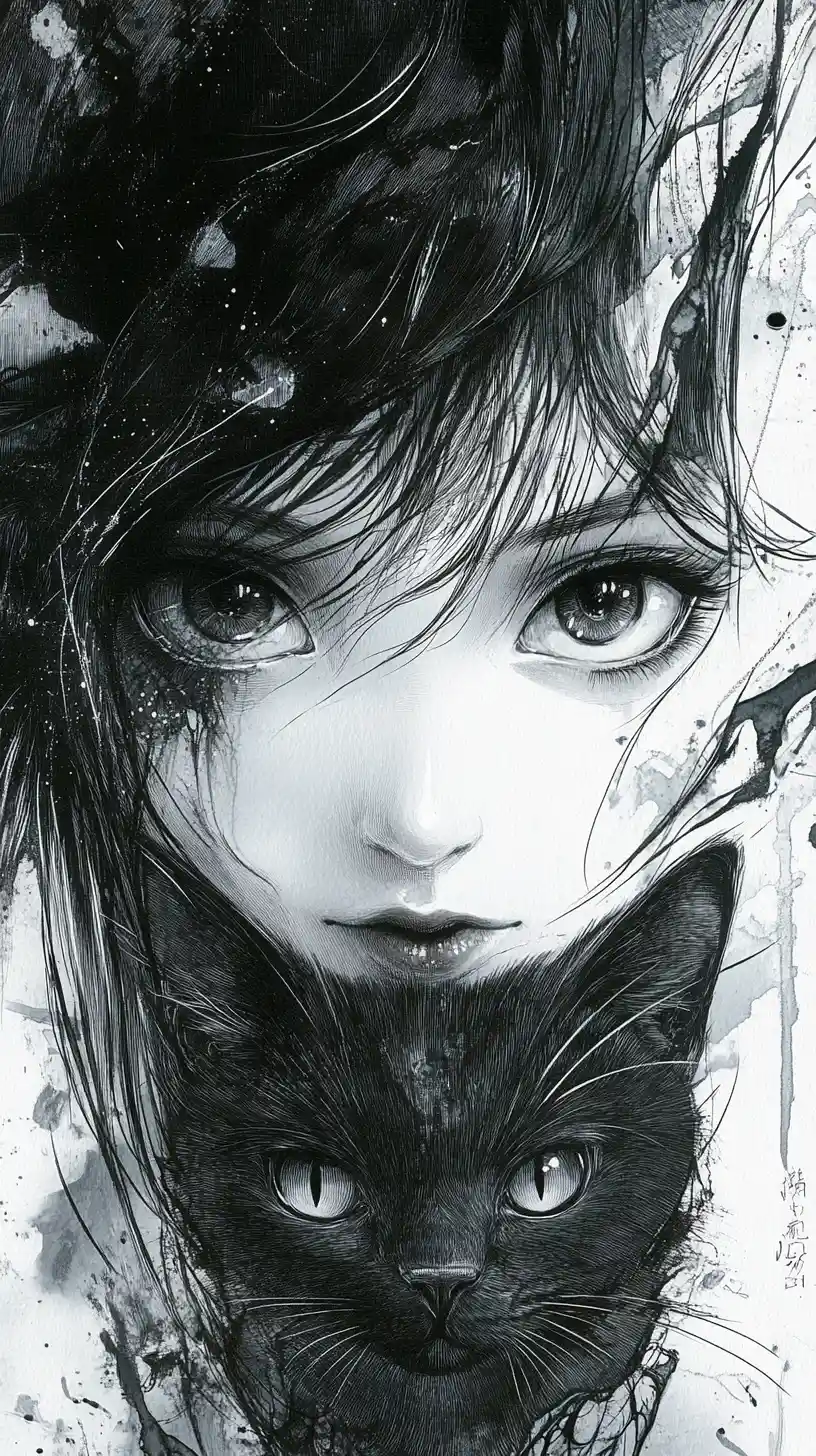 Gothic anime girl with hidden overlapping second face