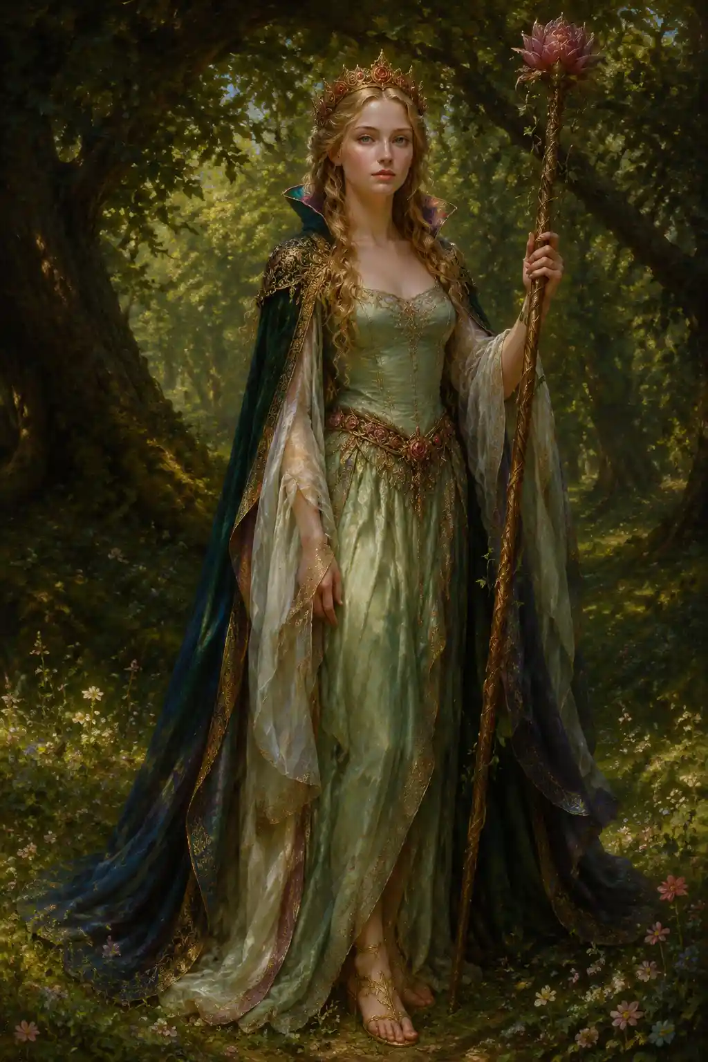 Renaissance style full length portrait of a young woman