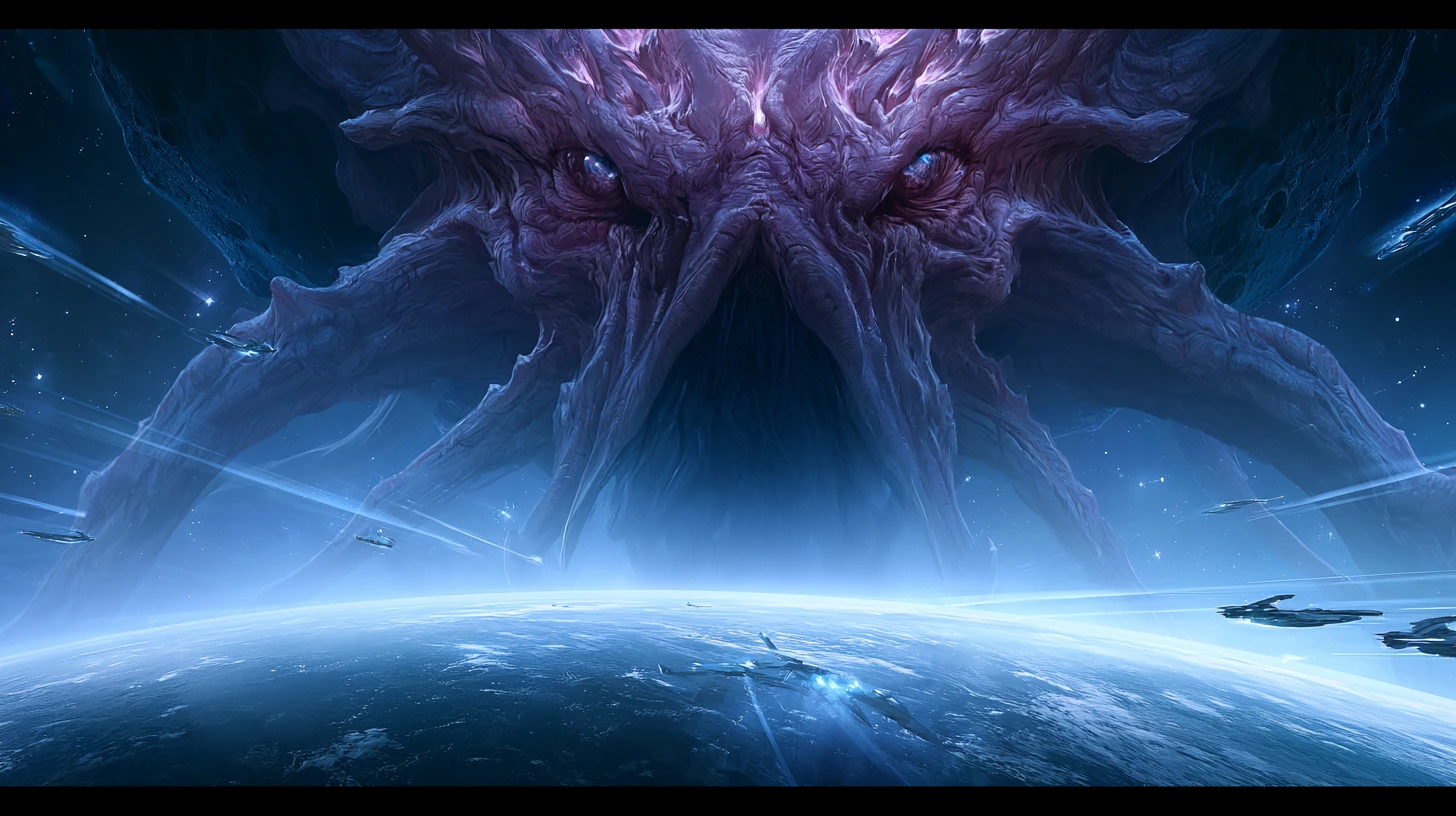 Colossal Cosmic Entity Looming Over Distant Planet Horizon