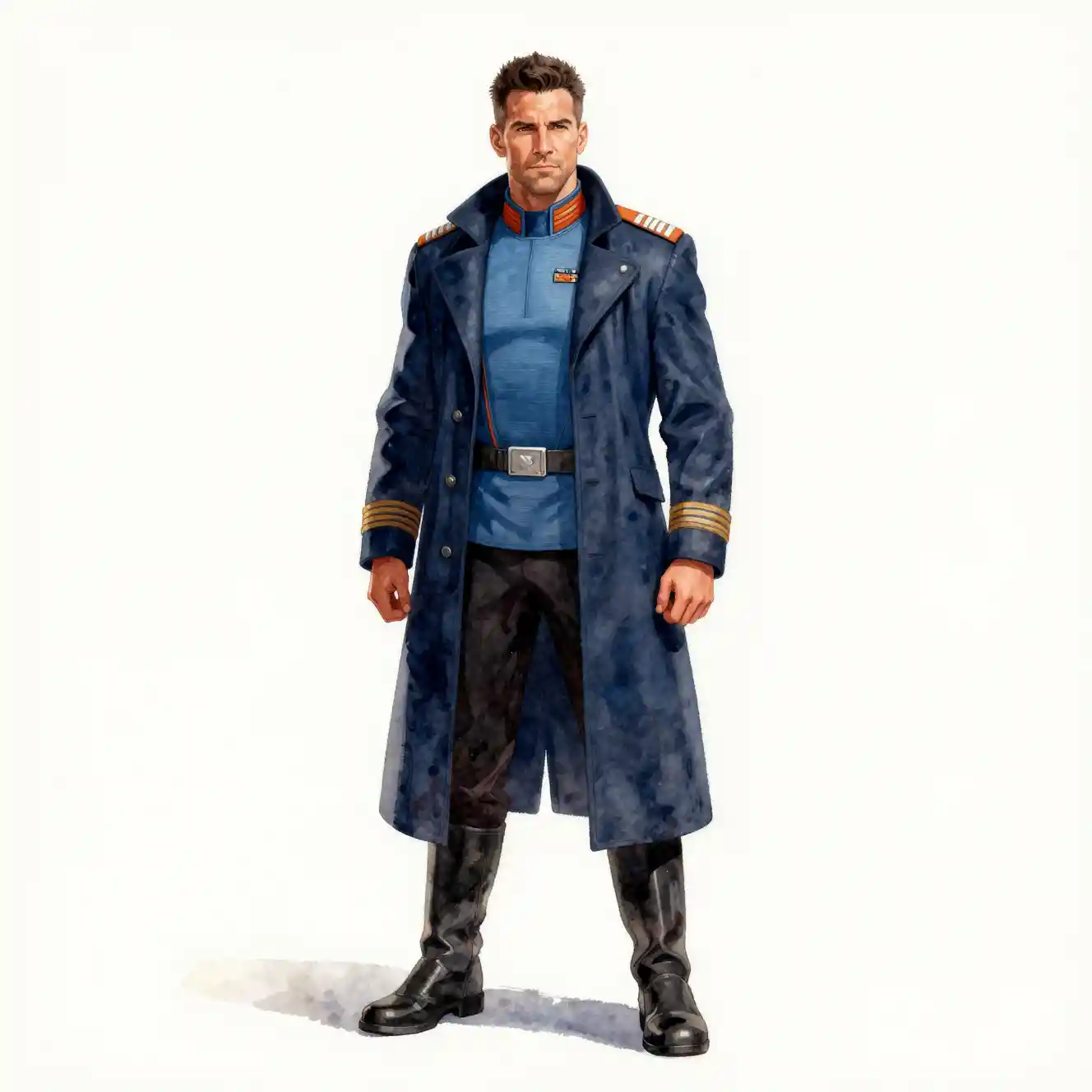 Capitano di astronave sicuro di sé in uniforme blu navy