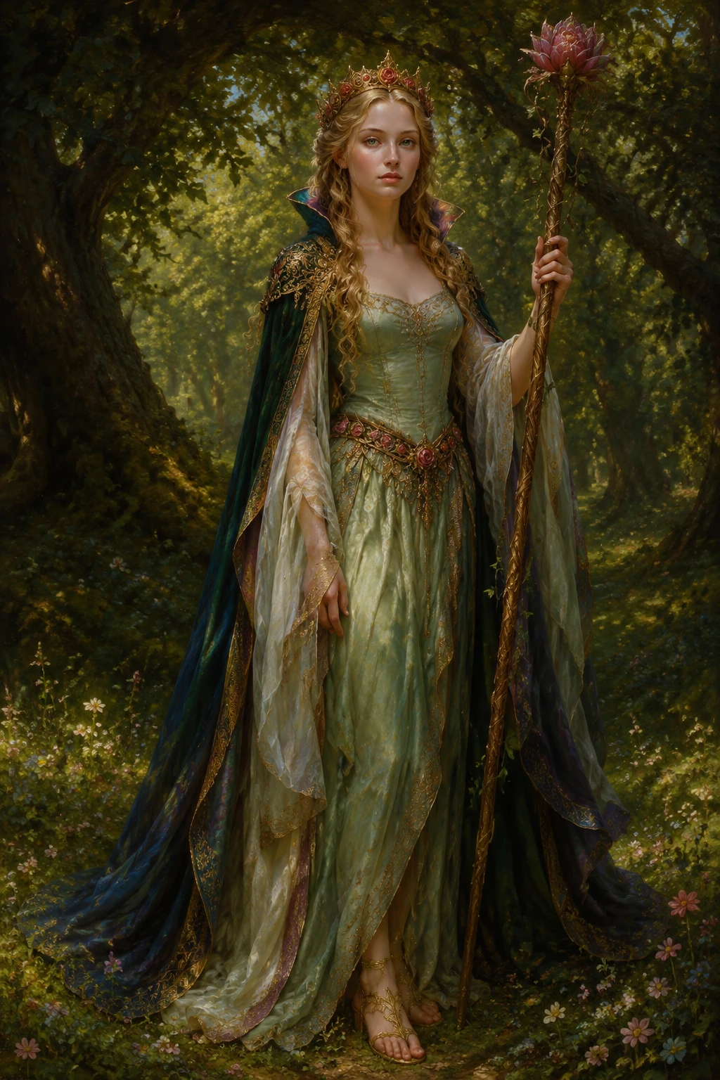 Renaissance style full length portrait of a young woman
