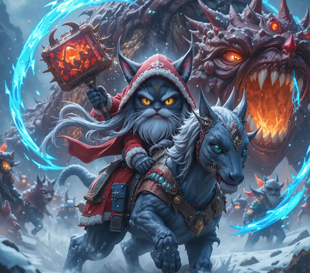 Runic cyan cat paw prints swirling in battle spiral