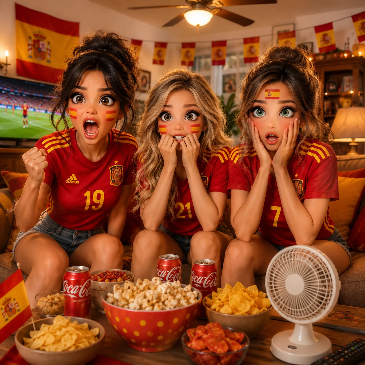 Spanish fans nervously watching the world cup match together