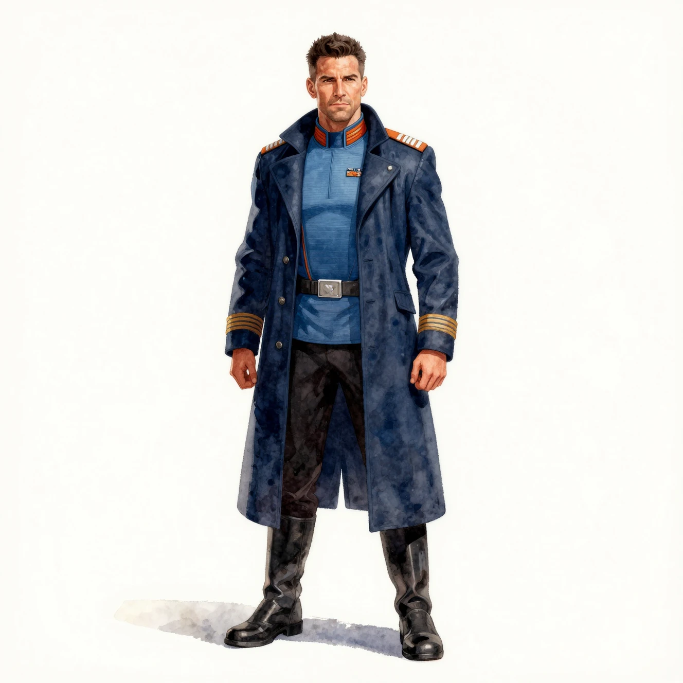 Confident starship captain in navy blue uniform