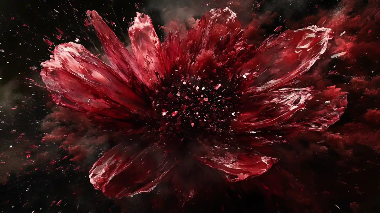 Exploding abstract flower of glass and liquid pigment